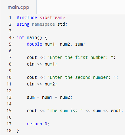 C++ Addition Calculator Code